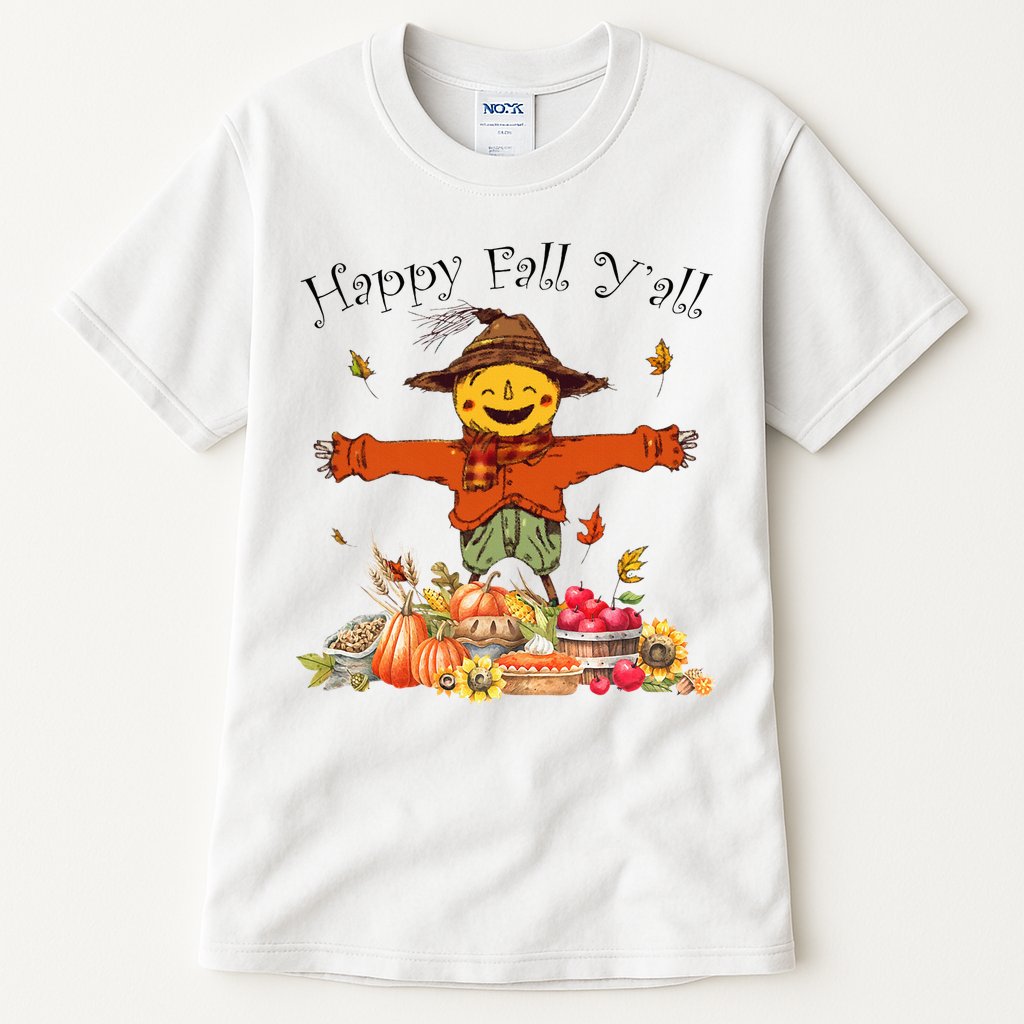 Happy Fall Yall Scarecrow Pumpkin Thanksgiving Halloween Tall T-Shirt