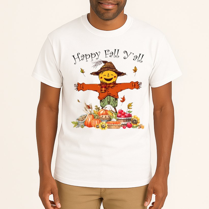 Happy Fall Yall Scarecrow Pumpkin Thanksgiving Halloween Tall T-Shirt