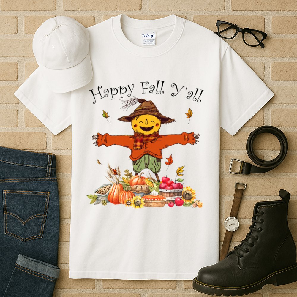 Happy Fall Yall Scarecrow Pumpkin Thanksgiving Halloween Tall T-Shirt
