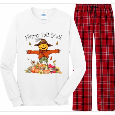 Happy Fall Yall Scarecrow Pumpkin Thanksgiving Halloween Long Sleeve Pajama Set