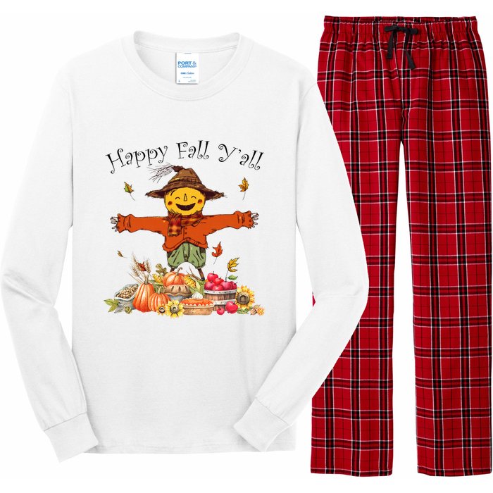 Happy Fall Yall Scarecrow Pumpkin Thanksgiving Halloween Long Sleeve Pajama Set