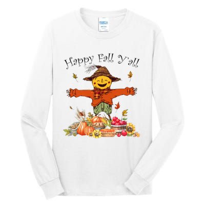 Happy Fall Yall Scarecrow Pumpkin Thanksgiving Halloween Tall Long Sleeve T-Shirt