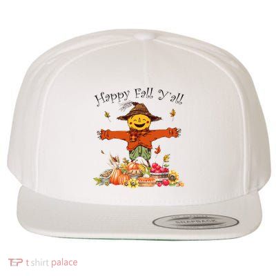 Happy Fall Yall Scarecrow Pumpkin Thanksgiving Halloween Wool Snapback Cap
