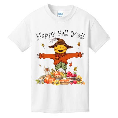 Happy Fall Yall Scarecrow Pumpkin Thanksgiving Halloween Kids T-Shirt