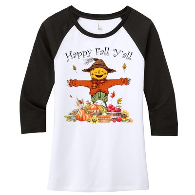 Happy Fall Yall Scarecrow Pumpkin Thanksgiving Halloween Women's Tri-Blend 3/4-Sleeve Raglan Shirt