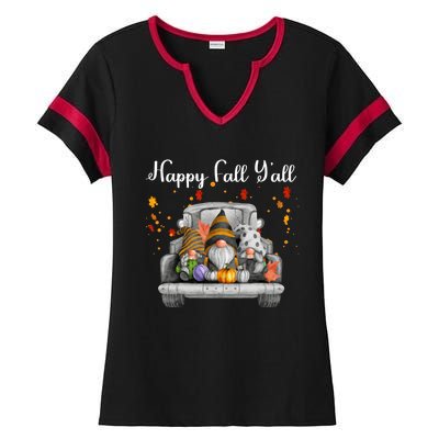 Happy Fall YAll Gnomes Pumpkin Truck Autumn Funny Holiday Ladies Halftime Notch Neck Tee