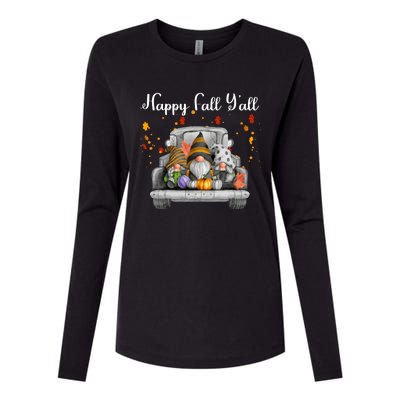 Happy Fall YAll Gnomes Pumpkin Truck Autumn Funny Holiday Womens Cotton Relaxed Long Sleeve T-Shirt