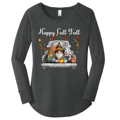 Happy Fall YAll Gnomes Pumpkin Truck Autumn Funny Holiday Women's Perfect Tri Tunic Long Sleeve Shirt