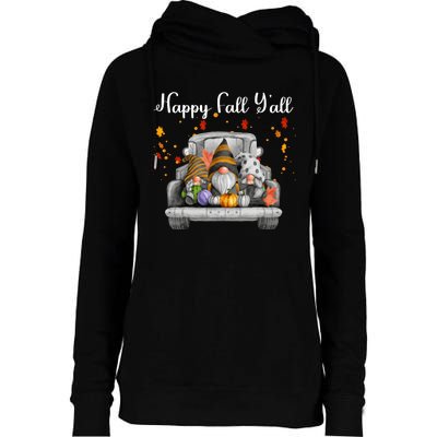 Happy Fall YAll Gnomes Pumpkin Truck Autumn Funny Holiday Womens Funnel Neck Pullover Hood