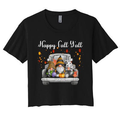 Happy Fall YAll Gnomes Pumpkin Truck Autumn Funny Holiday Women's Crop Top Tee