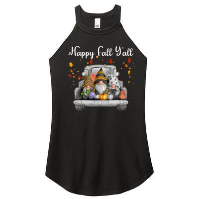 Happy Fall YAll Gnomes Pumpkin Truck Autumn Funny Holiday Women's Perfect Tri Rocker Tank