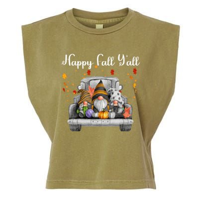 Happy Fall YAll Gnomes Pumpkin Truck Autumn Funny Holiday Garment-Dyed Women's Muscle Tee