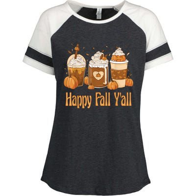 Happy Fall Yall Latte Coffee Leopard Pumpkin Autumn Enza Ladies Jersey Colorblock Tee