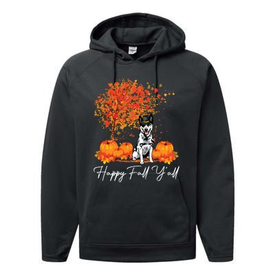 Happy Fall YAll Pumpkin Australian Cattle Dog Thanksgiving Long Sleeve Performance Fleece Hoodie