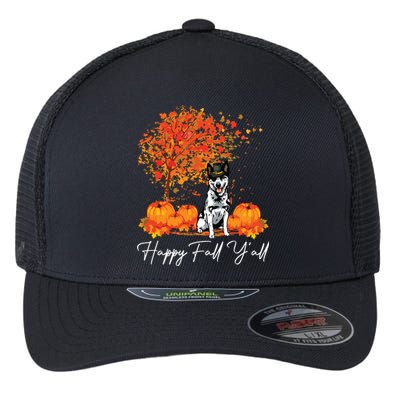 Happy Fall YAll Pumpkin Australian Cattle Dog Thanksgiving Long Sleeve Flexfit Unipanel Trucker Cap