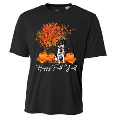 Happy Fall YAll Pumpkin Australian Cattle Dog Thanksgiving Long Sleeve Cooling Performance Crew T-Shirt