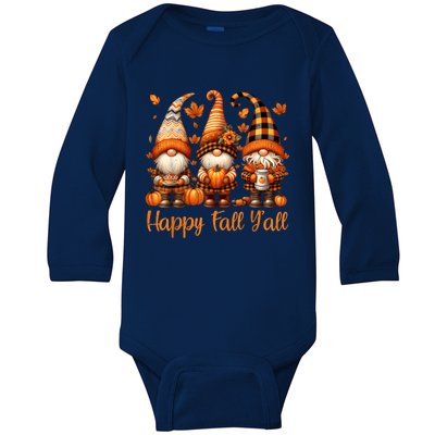 Happy Fall YAll Gnome Pumpkin Autumn Thanksgiving Baby Long Sleeve Bodysuit