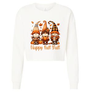 Happy Fall YAll Gnome Pumpkin Autumn Thanksgiving Cropped Pullover Crew