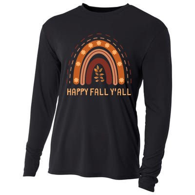 Happy Fall YAll Rainbow Maple Leaves Autumn Cooling Performance Long Sleeve Crew