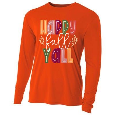 Happy Fall Yall Pumpkin Thanksgiving Halloween Cute Women Cooling Performance Long Sleeve Crew