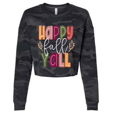 Happy Fall Yall Pumpkin Thanksgiving Halloween Cute Women Cropped Pullover Crew