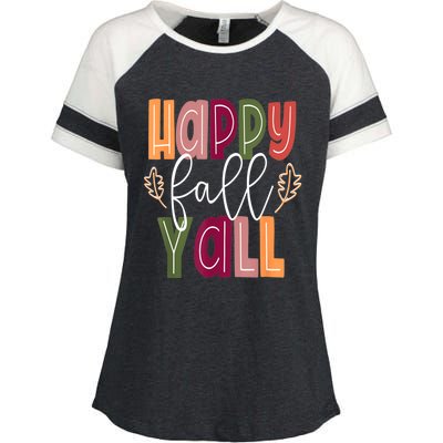 Happy Fall Yall Pumpkin Thanksgiving Halloween Cute Women Enza Ladies Jersey Colorblock Tee