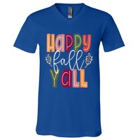 Happy Fall Yall Pumpkin Thanksgiving Halloween Cute Women V-Neck T-Shirt