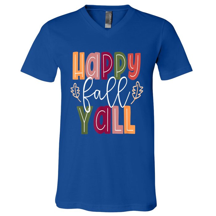 Happy Fall Yall Pumpkin Thanksgiving Halloween Cute Women V-Neck T-Shirt