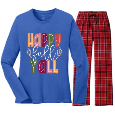 Happy Fall Yall Pumpkin Thanksgiving Halloween Cute Women Women's Long Sleeve Flannel Pajama Set 