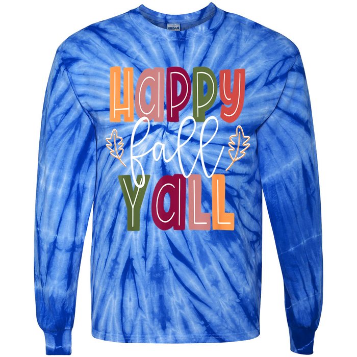 Happy Fall Yall Pumpkin Thanksgiving Halloween Cute Women Tie-Dye Long Sleeve Shirt