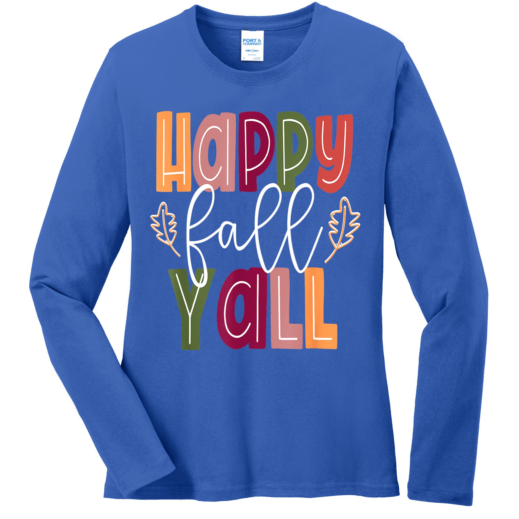 Happy Fall Yall Pumpkin Thanksgiving Halloween Cute Women Ladies Long Sleeve Shirt