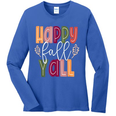 Happy Fall Yall Pumpkin Thanksgiving Halloween Cute Women Ladies Long Sleeve Shirt