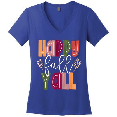 Happy Fall Yall Pumpkin Thanksgiving Halloween Cute Women Women's V-Neck T-Shirt