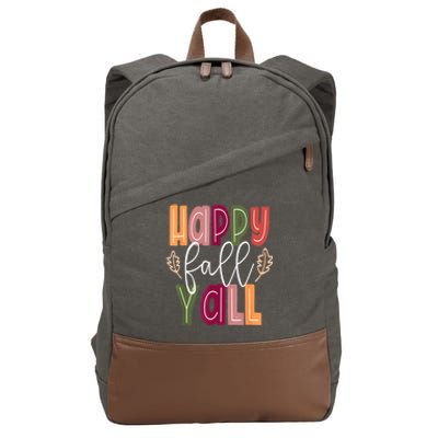 Happy Fall Yall Pumpkin Thanksgiving Halloween Cute Women Cotton Canvas Backpack