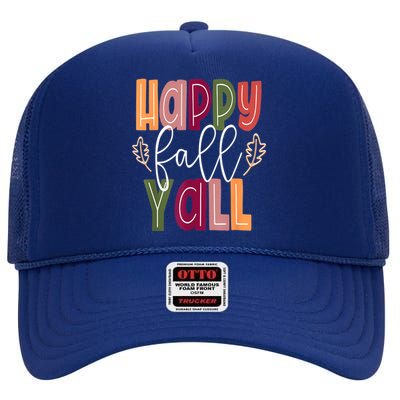 Happy Fall Yall Pumpkin Thanksgiving Halloween Cute Women High Crown Mesh Back Trucker Hat