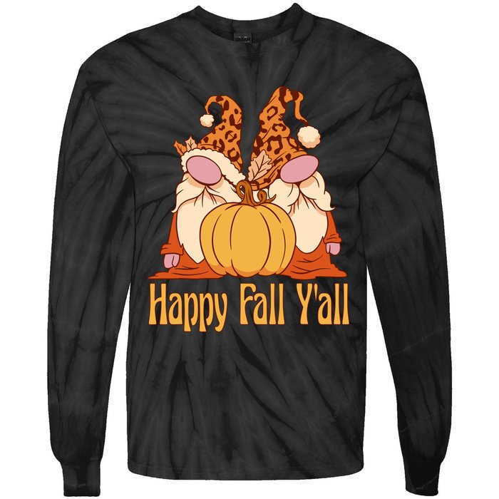 Happy Fall YAll Autumn Gnomes Pumpkin Spice Fall Leaves Tie-Dye Long Sleeve Shirt