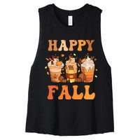 Happy Fall YAll Autumn Halloween Pumpkin Spice Latte Women's Racerback Cropped Tank