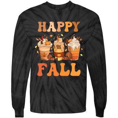 Happy Fall YAll Autumn Halloween Pumpkin Spice Latte Tie-Dye Long Sleeve Shirt