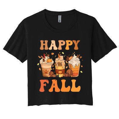 Happy Fall YAll Autumn Halloween Pumpkin Spice Latte Women's Crop Top Tee