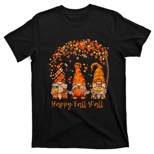 Happy Fall Y'all Gnome Pumpkin Autumn Leaves Thanksgiving T-Shirt