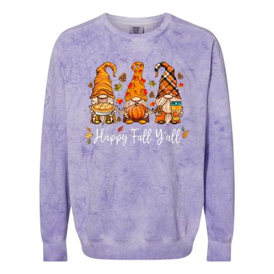 Happy Fall Yall Gnome Pumpkin Truck Autumn Thanksgiving Colorblast Crewneck Sweatshirt