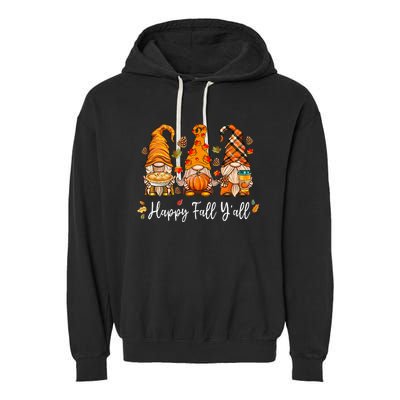 Happy Fall Yall Gnome Pumpkin Truck Autumn Thanksgiving Garment-Dyed Fleece Hoodie