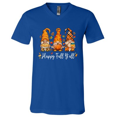 Happy Fall Yall Gnome Pumpkin Truck Autumn Thanksgiving V-Neck T-Shirt