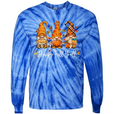 Happy Fall Yall Gnome Pumpkin Truck Autumn Thanksgiving Tie-Dye Long Sleeve Shirt