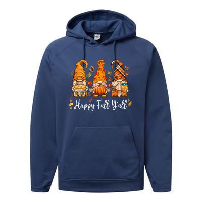 Happy Fall Yall Gnome Pumpkin Truck Autumn Thanksgiving Performance Fleece Hoodie