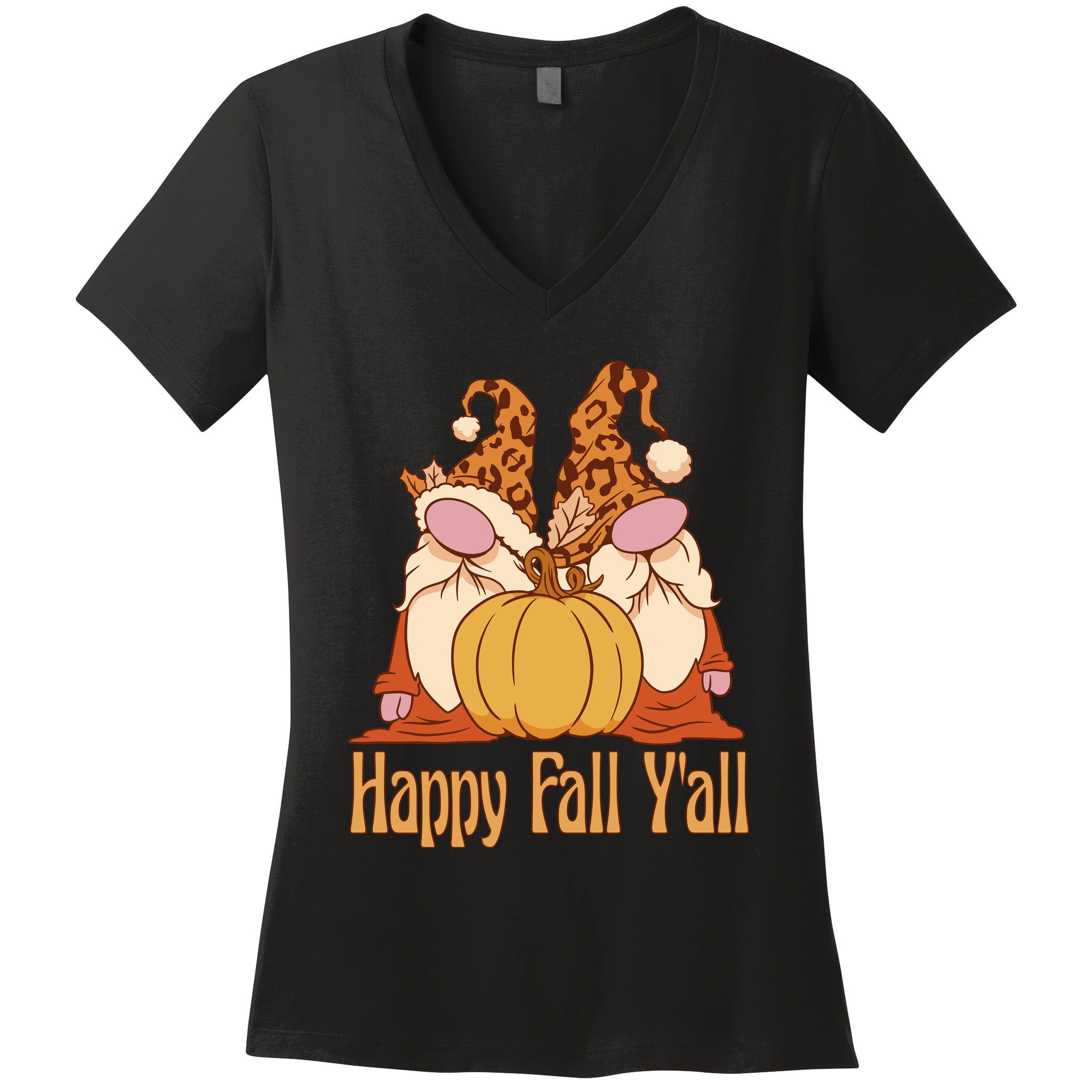 Happy Fall Y'all Gnome Cute Pumpkin Women's V-Neck T-Shirt
