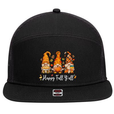 Happy Fall Yall Gnome Pumpkin Truck Autumn Thanksgiving 7 Panel Mesh Trucker Snapback Hat
