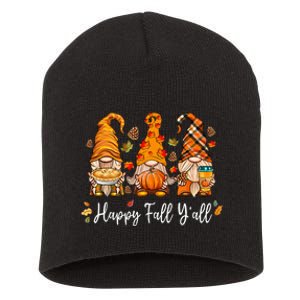 Happy Fall Yall Gnome Pumpkin Truck Autumn Thanksgiving Short Acrylic Beanie