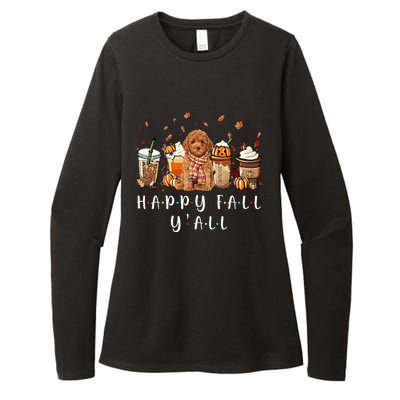 Happy Fall Yall Poodle Dog Coffee Pumpkin Fall Autumn Womens CVC Long Sleeve Shirt