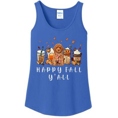 Happy Fall Yall Poodle Dog Coffee Pumpkin Fall Autumn Ladies Essential Tank